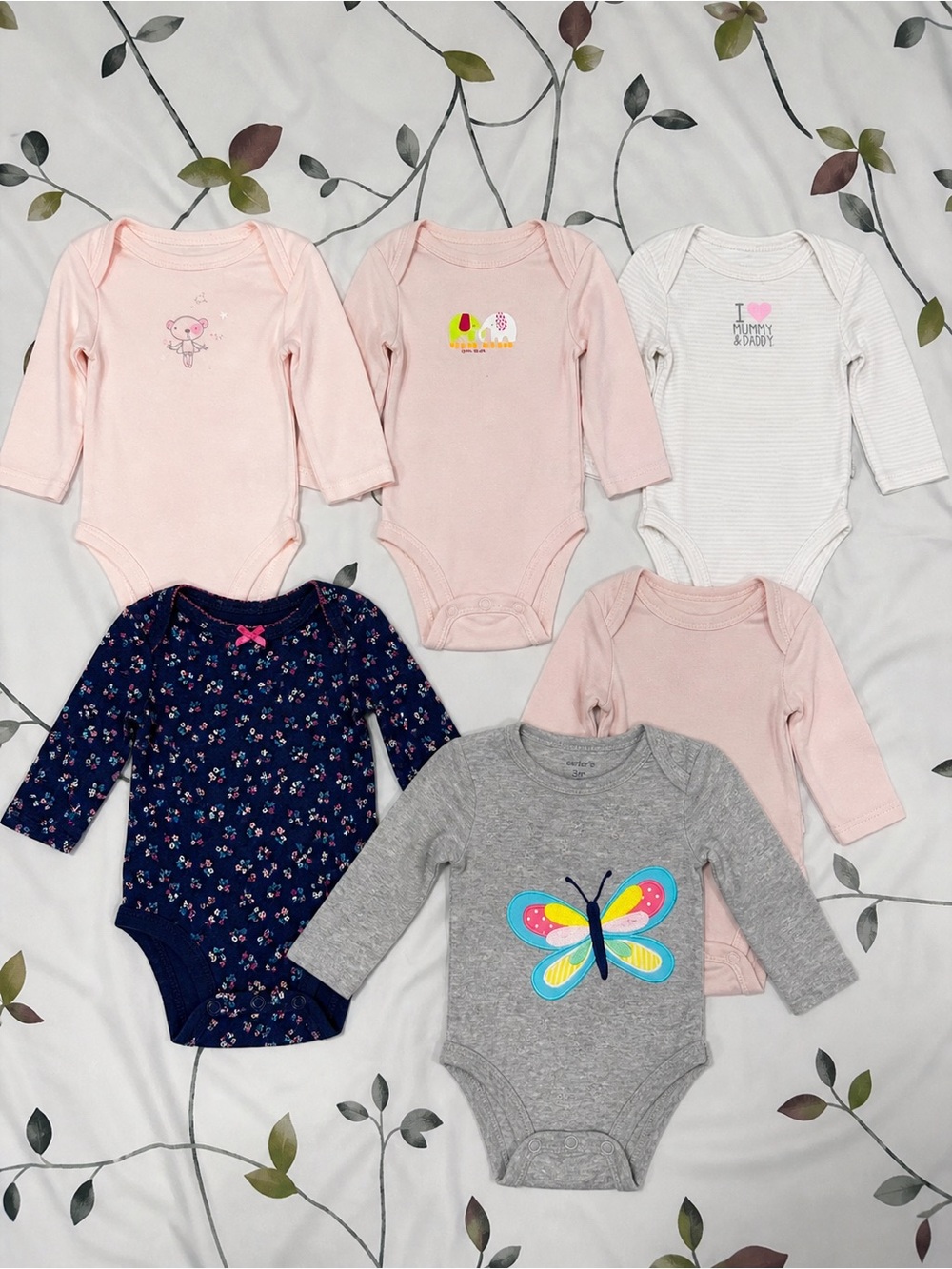 Baby Girls Long-Sleeve Bodysuit Pack - Pink, Navy, Gray
